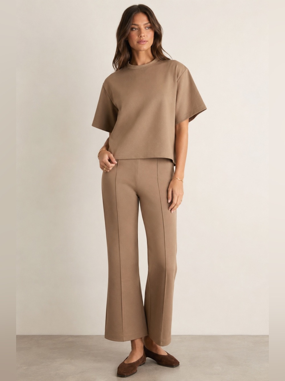 STAUD Knack Pants Taupe Brown High Rise Cropped Wide Leg Trousers S NWT